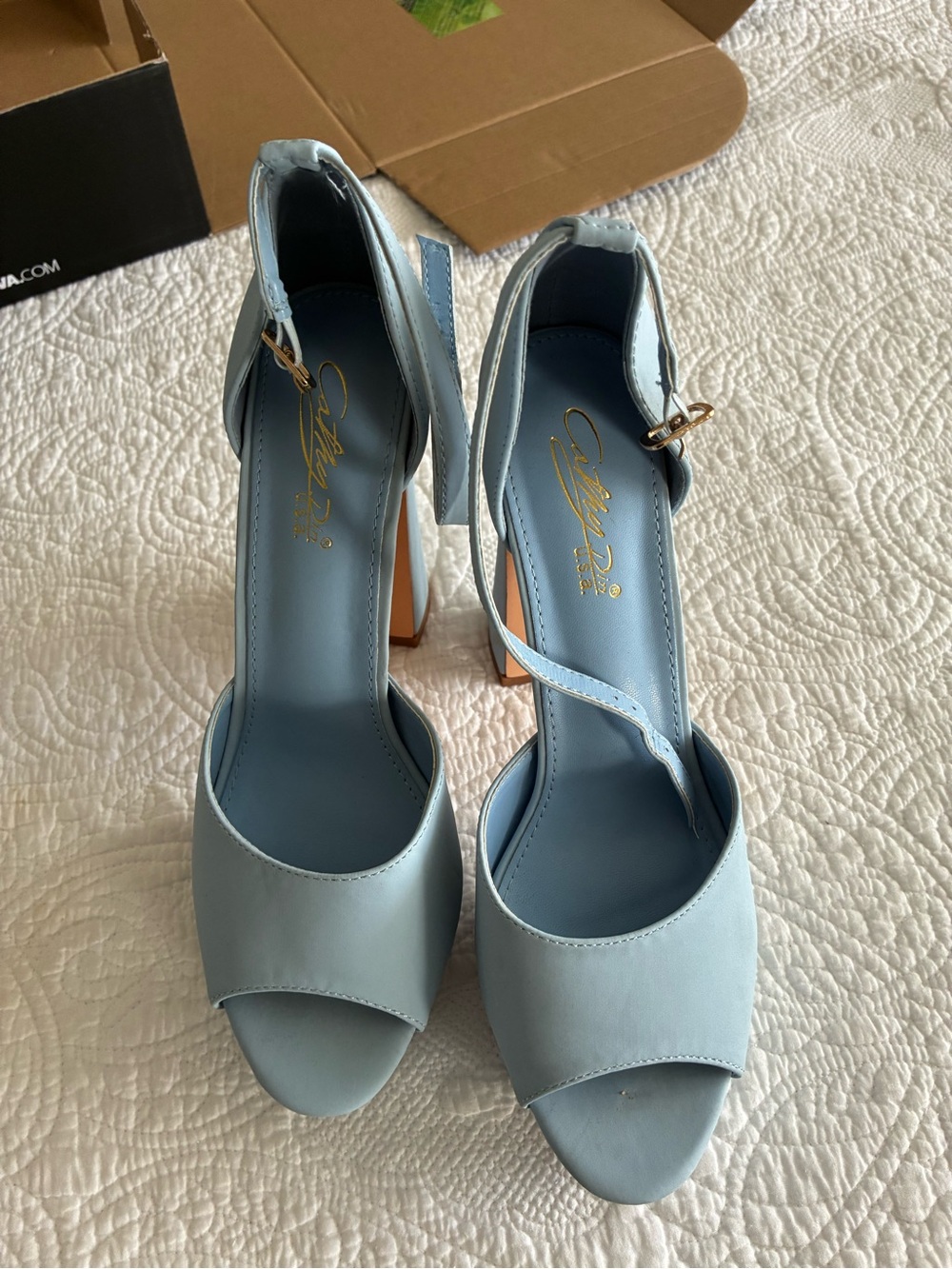 Cathy Din Light Blue Open-Toe Block Heel Sandals